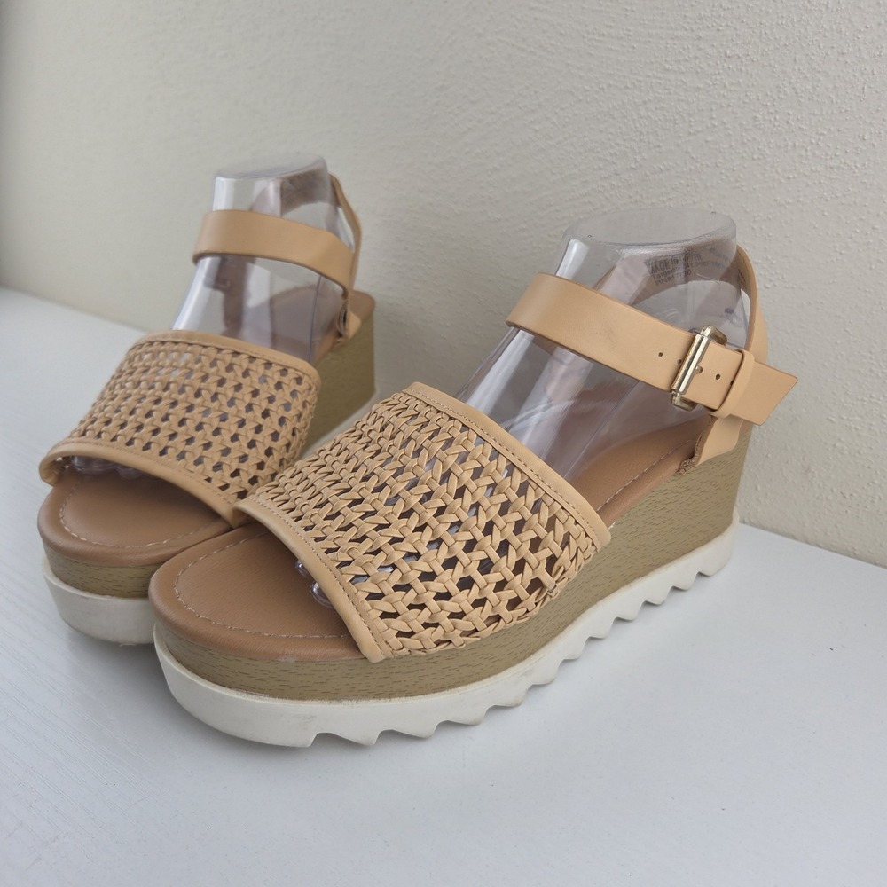 Universal Thread Alba Woven Strappy Platform Sandals Tan Womens Size 9.5